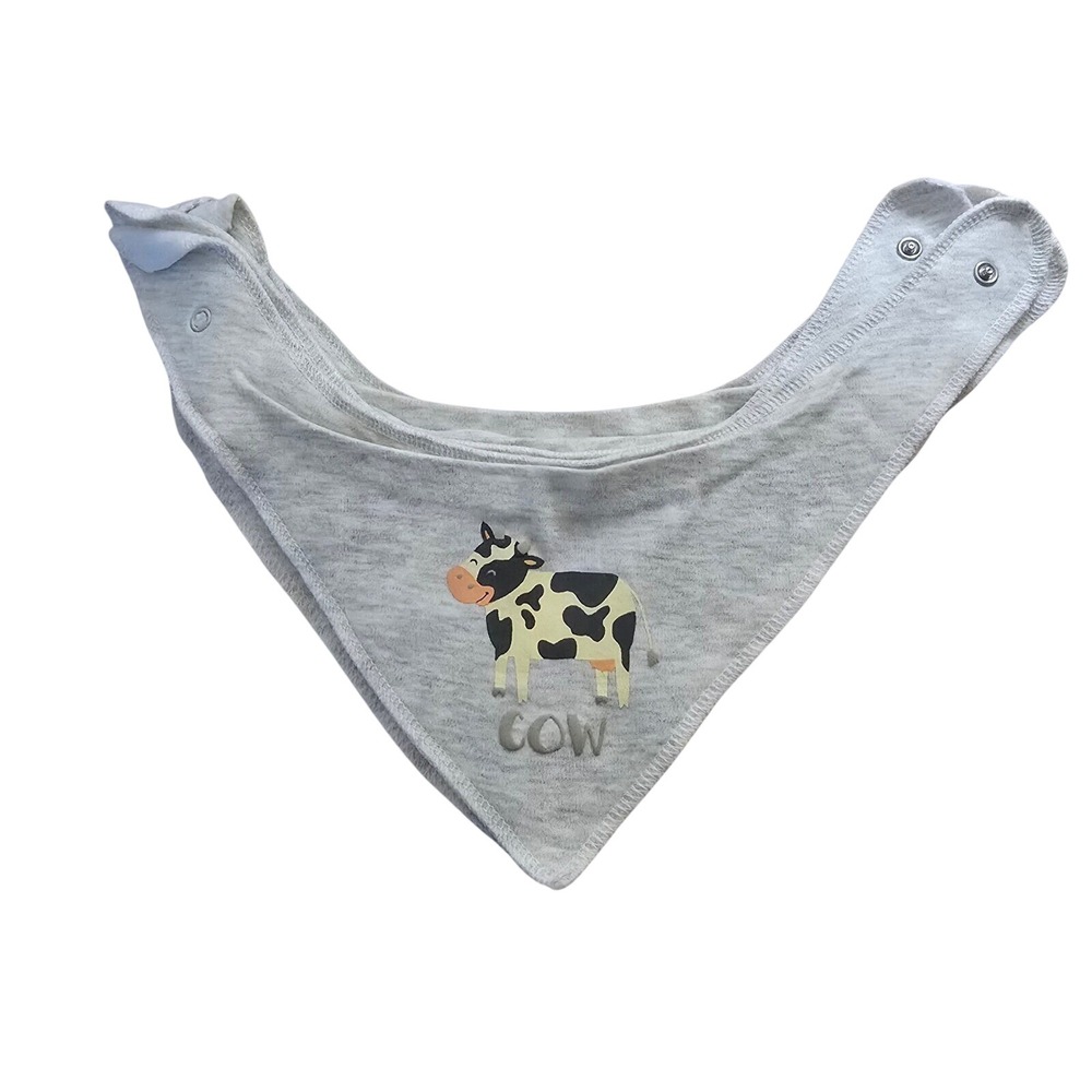 Modern Baby Bandana Bibs Set of 5 Farm Animals Cow Pig Chicken Gray Fleece Back